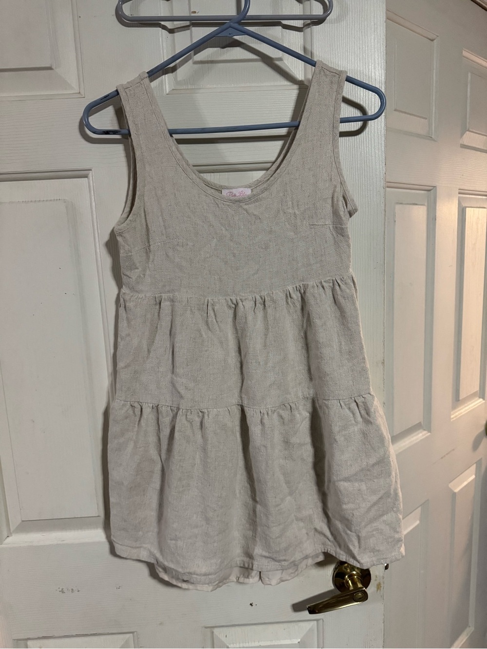 Light Beige Tiered Linen-Look Sleeveless romper Dress